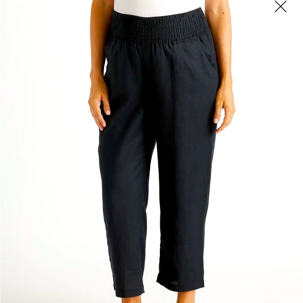 Quince 100% European Linen Maternity Pants, Black Small